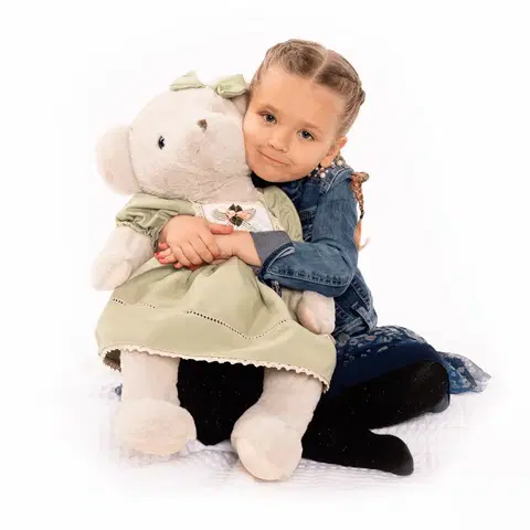 Plyšové hračky Plyšový medveď, smotanová/zelená, 65cm, MADEN GIRL TYP2