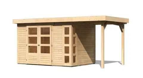 Drevené Drevený záhradný domček KERKO 4 s prístavkom 150 Lanitplast Prírodné drevo