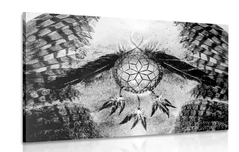 Čiernobiele obrazy Obraz indiánsky lapač snov v čiernobielom prevedení