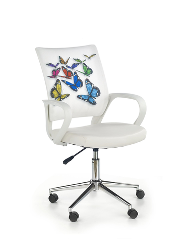 Kancelárske stoličky HALMAR Ibis detská stolička na kolieskach s podrúčkami biela / vzor motýle