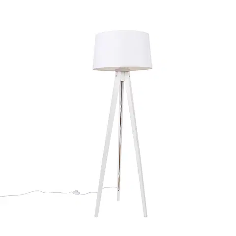 Stojace lampy Moderná stojaca lampa statív biela s ľanovým tienidlom biela 45 cm - Tripod Classic