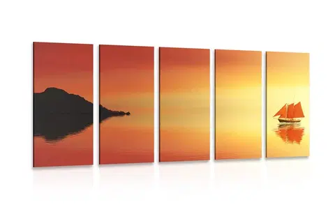 Obrazy prírody a krajiny 5-dielny obraz oranžová plachetnica