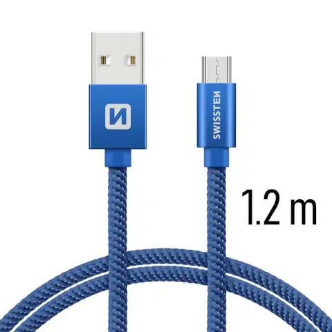 USB káble Dátový kábel Swissten textilný s Micro-USB konektorom a podporou rýchlonabíjania, modrý 71522208