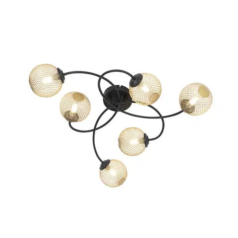 Stropne svietidla Moderné stropné svietidlo čierne so zlatými 6-svetlami - Athens Wire