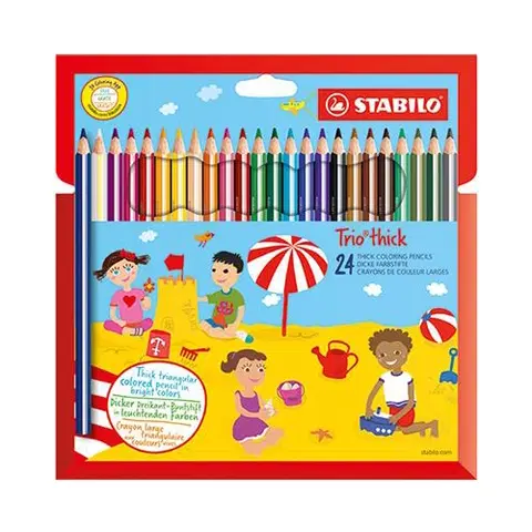Hračky STABILO - Farebné ceruzky, trojuholníkové, hrubé,  Trio, 24 rôznych farieb