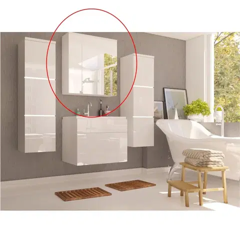 Kúpeľňový nábytok KONDELA Mason WH 14 kúpeľňová skrinka na stenu so zrkadlom biela