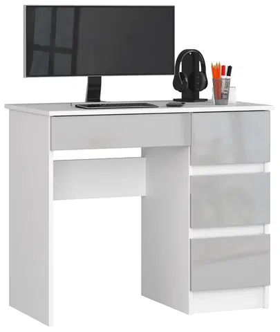 Písacie stoly Moderný písací stôl ZEUS90P, biely / metalický lesk