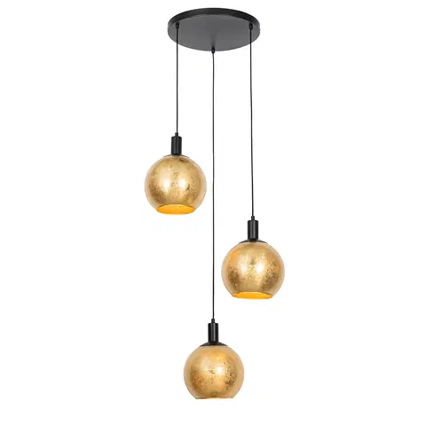 Zavesne lampy Dizajnové závesné svietidlo čierne so zlatým sklom 3-svetlo - Bert