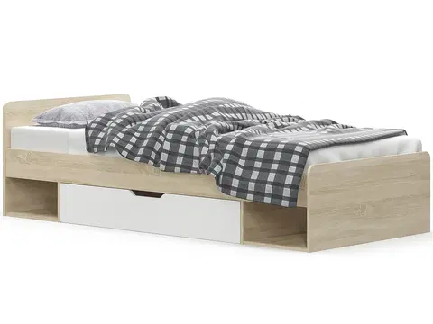 Postele NABBI Tavir 90 jednolôžková posteľ s roštom 90x200 cm dub sonoma / biela