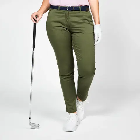 nohavice Dámske bavlnené golfové chino nohavice MW500 hnedé kaki