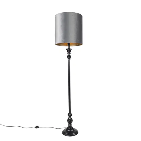 Stojace lampy Klasická stojaca lampa čierna so sivým tienidlom 40 cm - Classico