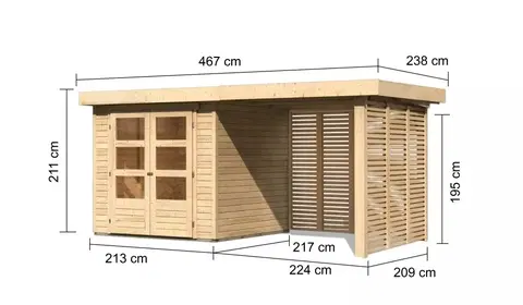 Zahradné domčeky Drevený záhradný domček ASKOLA 2 s prístavkom Lanitplast 240 cm