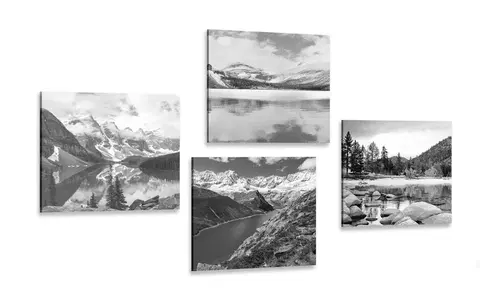 Zostavy obrazov Set obrazov očarujúce horské krajiny v čiernobielom prevedení