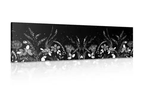 Čiernobiele obrazy Obraz s kvetinovým ornamentom v čiernobielom prevedení