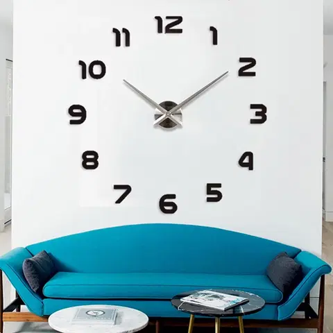 Hodiny 3D Nalepovacie hodiny DIY Clock 1-12, Black/silver XL 90-130cm