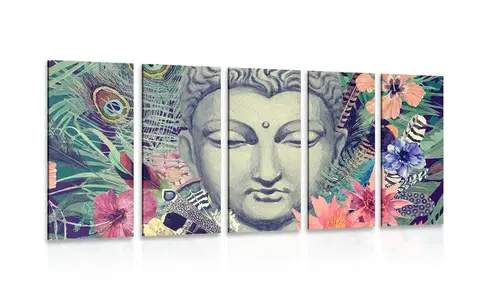 Obrazy Feng Shui 5-dielny obraz Budha na exotickom pozadí