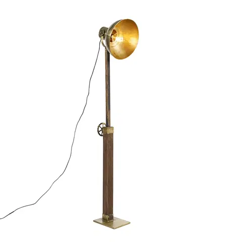 Stojace lampy Priemyselná stojaca lampa bronzová s drevom - Mango