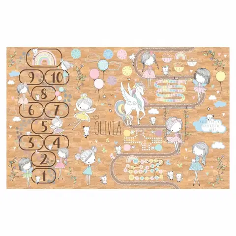 Korkové koberce Veľký dievčenský koberec z korku s vílami a detskými hrami