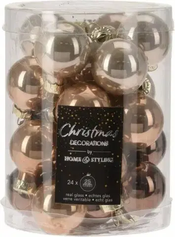 Vianočné dekorácie Kinekus Amber vianočná guľa, sklenená, 2,5 cm, sada 24 ks, Amber hnedá/zlatá/krémová mix