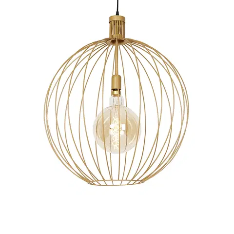 Zavesne lampy Dizajnové závesné svietidlo zlaté 60 cm - Wire Dos