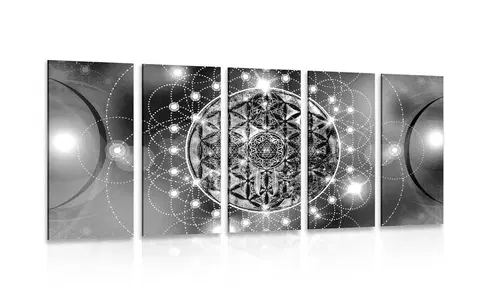 Čiernobiele obrazy 5-dielny obraz očarujúca Mandala v čiernobielom prevedení