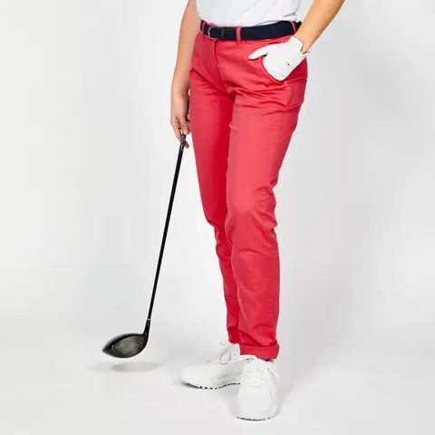 nohavice Dámske bavlnené golfové chino nohavice MW500 ružové