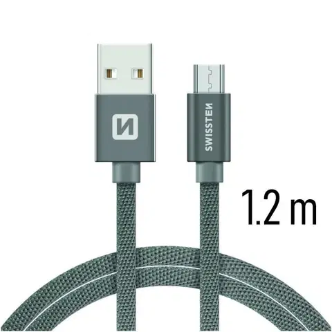 Dáta príslušenstvo Dátový kábel Swissten textilný s Micro-USB konektorom a podporou rýchlonabíjania, sivý 71522202
