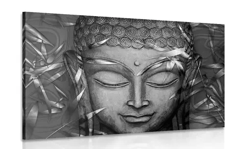 Čiernobiele obrazy Obraz usmievajúci sa Budha v čiernobielom prevedení