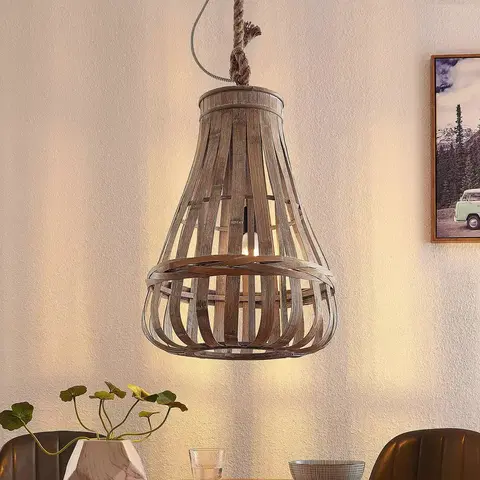 Závesné svietidlá Lindby Lindby Haruno závesná lampa z ratanu, 42 cm