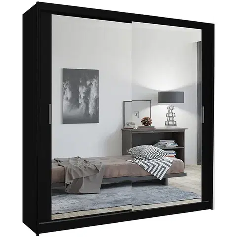 Spálňové šatníkové skrine Skriňa Lux 203 čierna + 2 x Zrkadlo