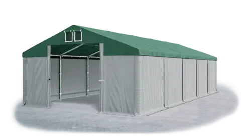Záhrada Skladový stan 5x10x2,5m strecha PVC 560g/m2 boky PVC 500g/m2 konštrukcie ZIMA PLUS Šedá Zelená Šedá