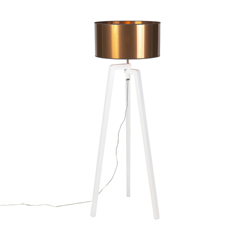 Stojace lampy Dizajnová stojaca lampa biela s medeným tienidlom 50 cm - Puros