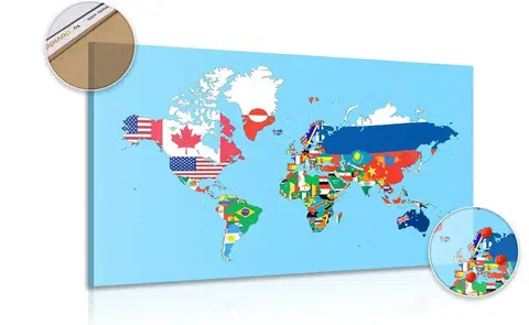 Obrazy na korku Obraz na korku mapa sveta s vlajkami
