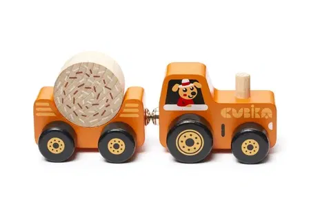 Hračky - dopravné stroje a traktory CUBIKA - 15351 Traktor s vlekom - drevená skladačka s magnetom 3 diely