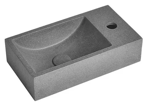 Kúpeľňa SAPHO - CREST R betónové umývadlo vrátane výpuste, 40x22cm, čierny granit AR409