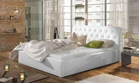 Postele NABBI Monzo 200 čalúnená manželská posteľ s roštom biela