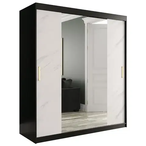 Šatníkové skrine Skriňa Marmur T1 180 čierna/mramor biely