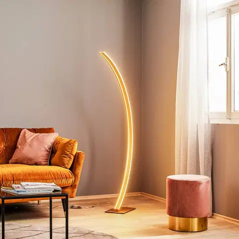 Stojacie lampy do obývačky Schuller Valencia Oblúková stojaca LED lampa Arcus so zlatou úpravou