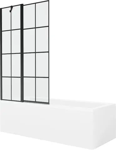 Sprchové dvere MEXEN/S - Cubik obdĺžniková vaňa 150 x 70 cm s panelom + vaňová zástena 100 cm, čierna vzor 550315070X9410117077