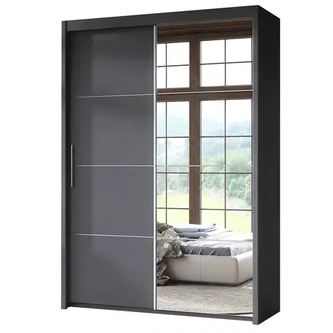 Šatníkové skrine Skriňa s posúvacími dverami, 150 cm, sivá, KAIPO