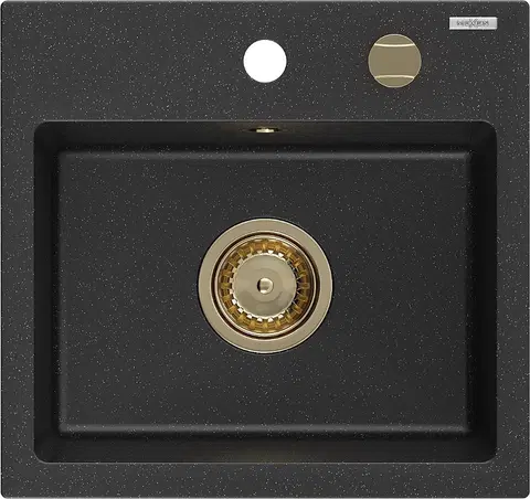 Kuchynské drezy MEXEN/S MEXEN/S - Milo granitový drez 1 435 x 410 mm, čierna / strieborný metalik, + zlatý sifón 6505441000-73-G