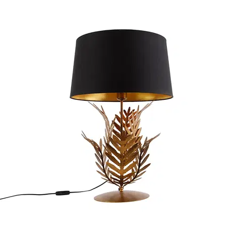 Stolove lampy Stolová lampa zlatá s čiernym bavlneným tienidlom 40 cm - Botanica