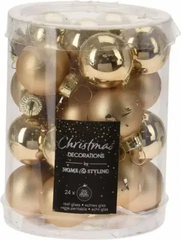 Vianočné dekorácie Kinekus Zlatá vianočná guľa, sklenená, 2,5 cm, sada 24 ks