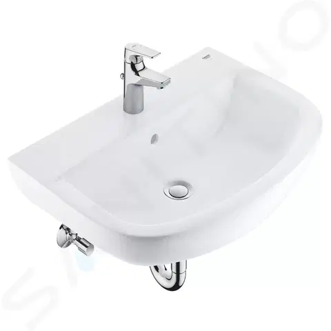 Kúpeľňa GROHE - Bau Ceramic Súprava umývadla 600 mm a batérie BauFlow s výpusťou, alpská biela/chróm 39644000