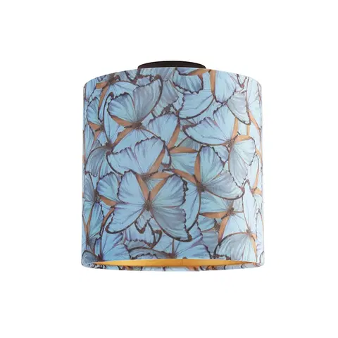 Stropne svietidla Stropná lampa s velúrovými odtieňmi motýľov so zlatom 25 cm - čierna Combi