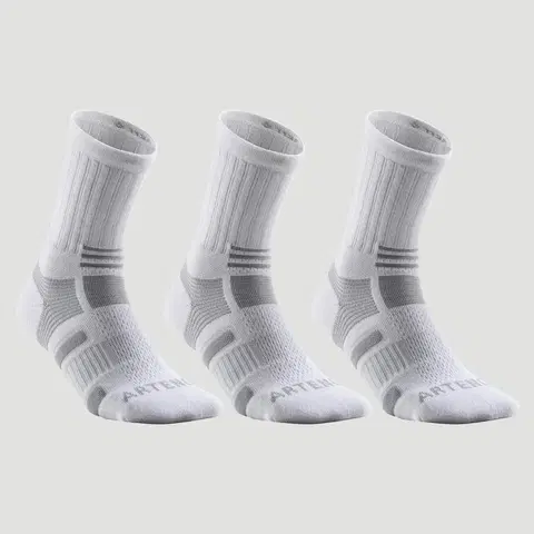 bedminton Športové ponožky RS 560 vysoké 3 páry bielo-sivé