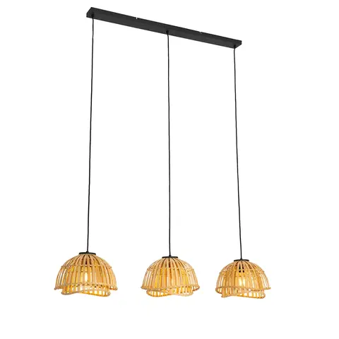 Zavesne lampy Orientálne závesné svietidlo čierne s prírodným bambusom 3-svetlo - Pua