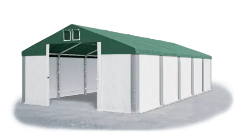 Záhrada Skladový stan 5x10x2,5m strecha PVC 560g/m2 boky PVC 500g/m2 konštrukcie ZIMA PLUS Bílá Zelená Šedá