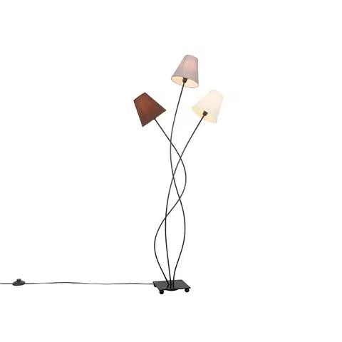 Stojace lampy Dizajnová stojaca lampa čierna s látkovými odtieňmi 3-svetlá - Melis