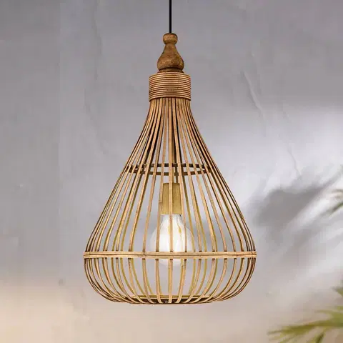 Závesné svietidlá EGLO Závesná lampa Amsfield z bambusu tvar hrušky